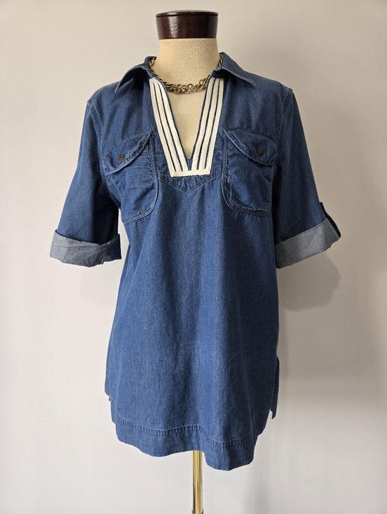 Ralph Lauren Tops - Ralph Lauren LRL Blue Denim Lightweight V Neck Tunic With Roll Cuffs. Size Med